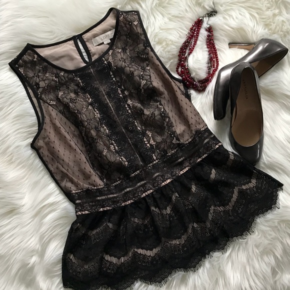 LOFT Tops - 🍀 price drop! Loft Black Lace Peplum Top - Size S